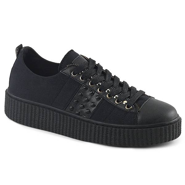 Demonia Women's Sneeker-107 Sneakers - Black Canvas/Black Faux Leather D9538-64US Clearance